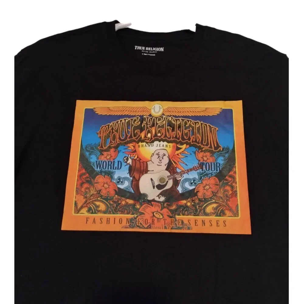 True Religion Mens Logo Graphic‎ Print Crew Neck Short Sleeve Tee Size L Black